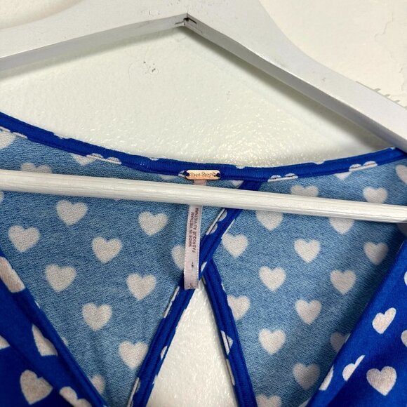 FREE PEOPLE Lakeside Mini Printed Dress in Bluebell Combo Hearts Size Large - Picture 7 of 14